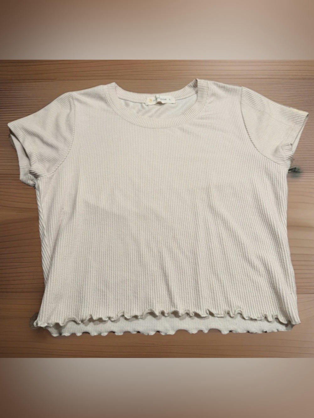 Ocean Drive Cream Ribbed Lettuce-Hem Crop Top